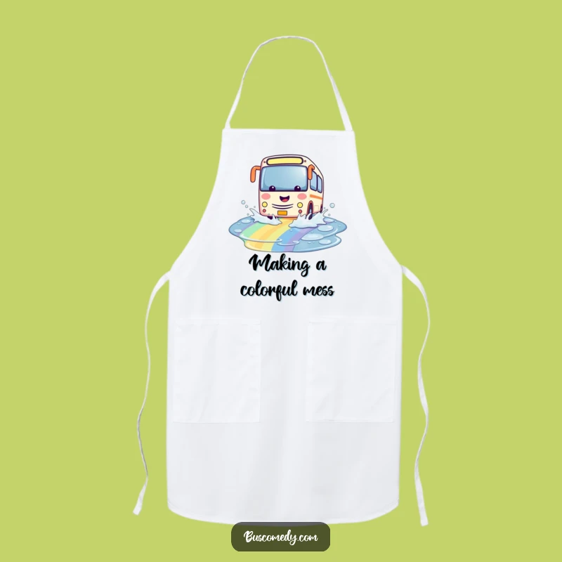 Funny Kawaii Bus Rainbow Apron: Playful Splash Kitchen Fun, Chef Gift