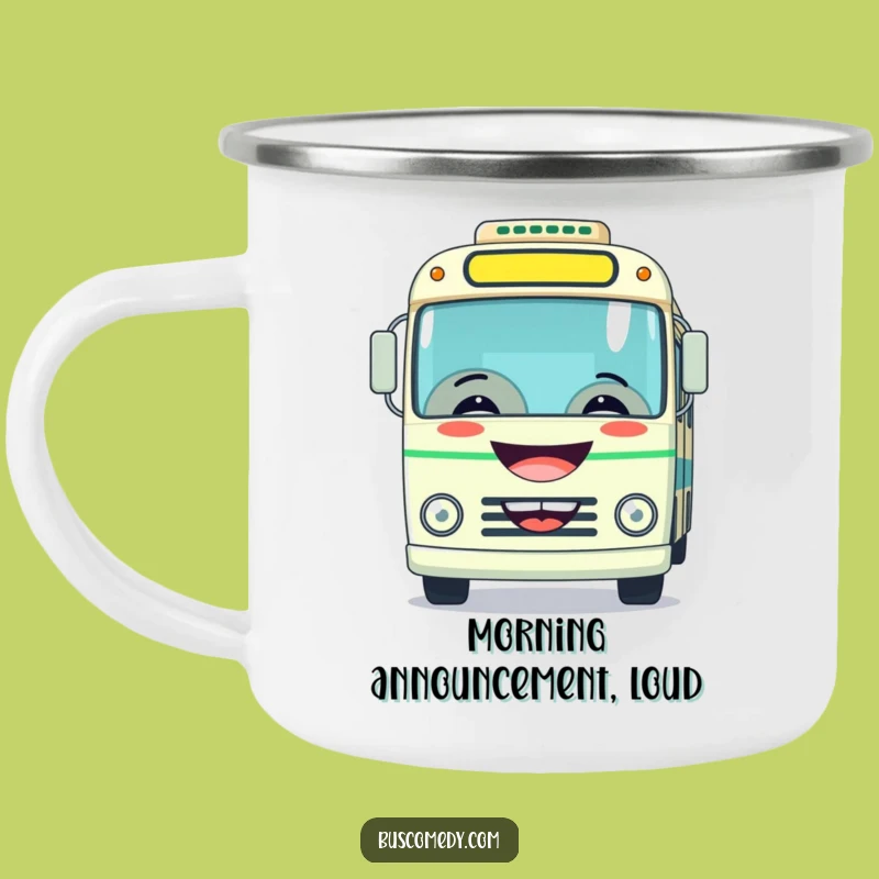 Funny Grinning Bus Camping Mug - Playful Horn Outdoor Gift