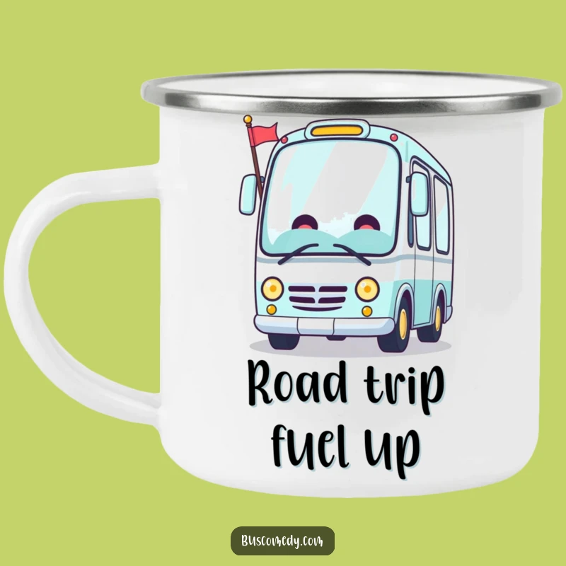 Funny Cheerful Kawaii Bus Flag Camping Mug - Road Trip Ready