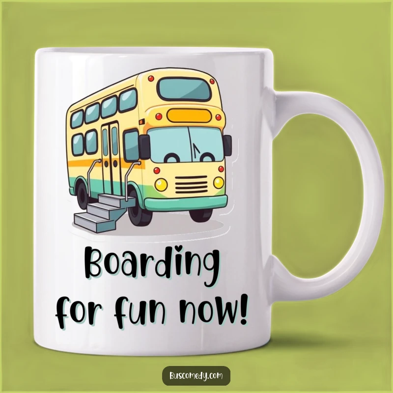 Funny Bus Stairs Mug - Cute Character Welcoming Guests Gift Idea