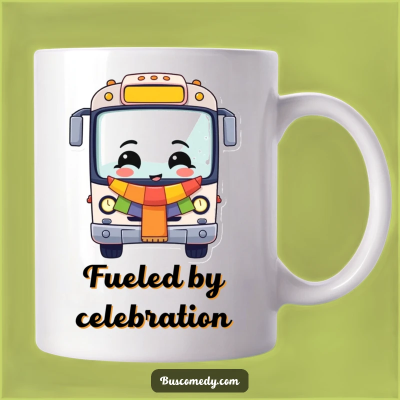 Funny Cheerful Bus Mug: Celebration Vehicle, Festive Funny Gift!