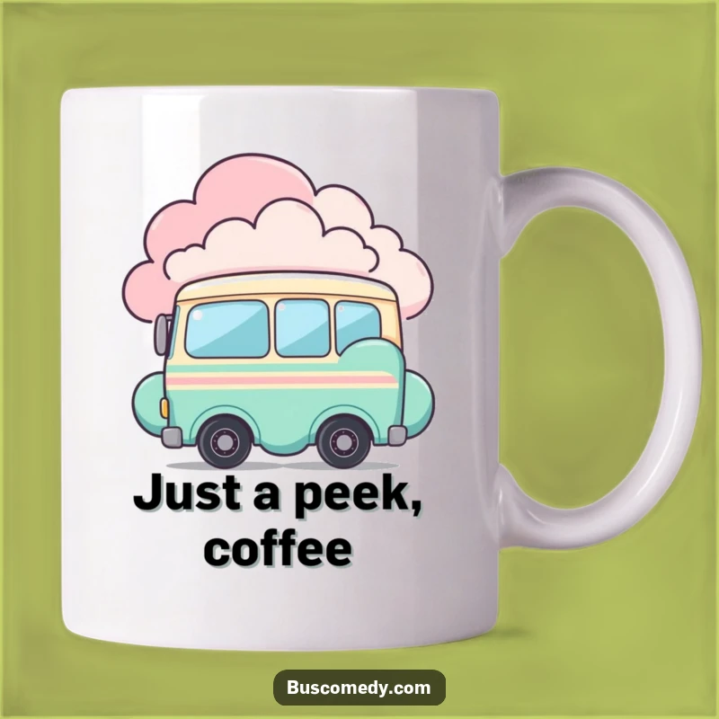 Funny Shy Bus Mug: Peeking Behind Cloud, Sweet & Cute Funny Gift