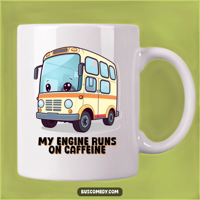 Funny Adventure Bus Mug: Cute Character Wheels Spinning Enthusiastically, Perfect Funny Gift