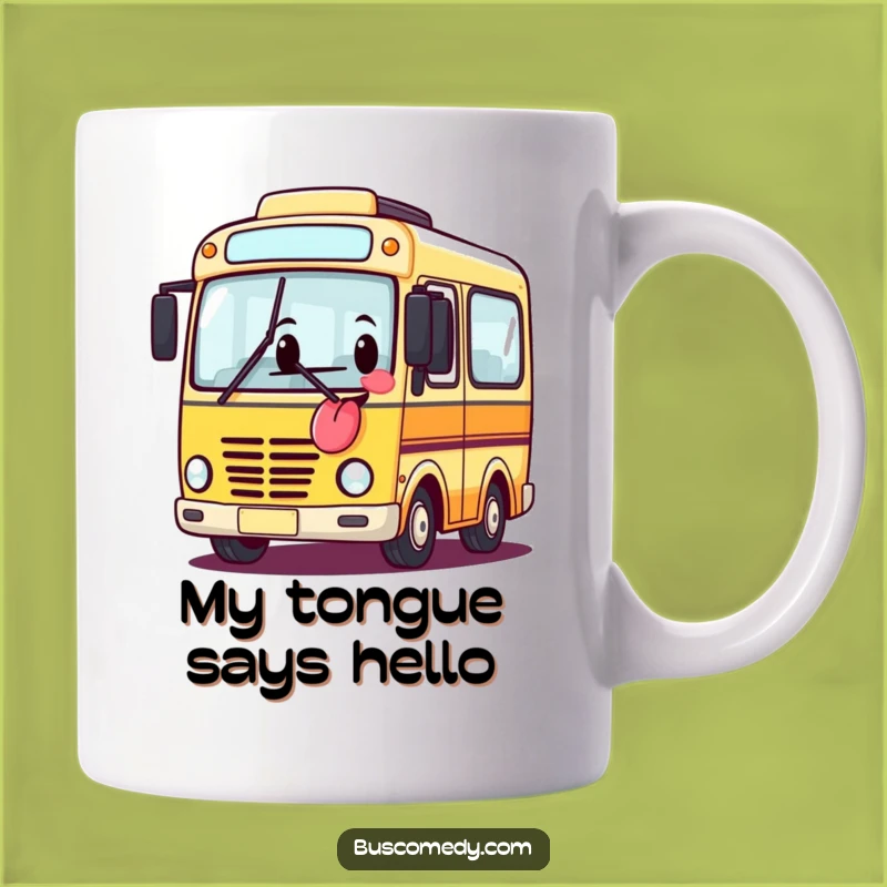 Funny Bus Tongue Out Mug: Cheeky Character Driving Fun, Perfect Hilarious Gift!