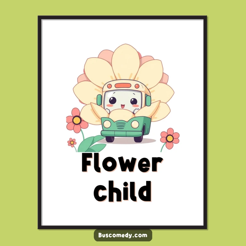 Funny Kawaii Bus Flower Digital Art: Peeking Charm - Instant Funny Gift!