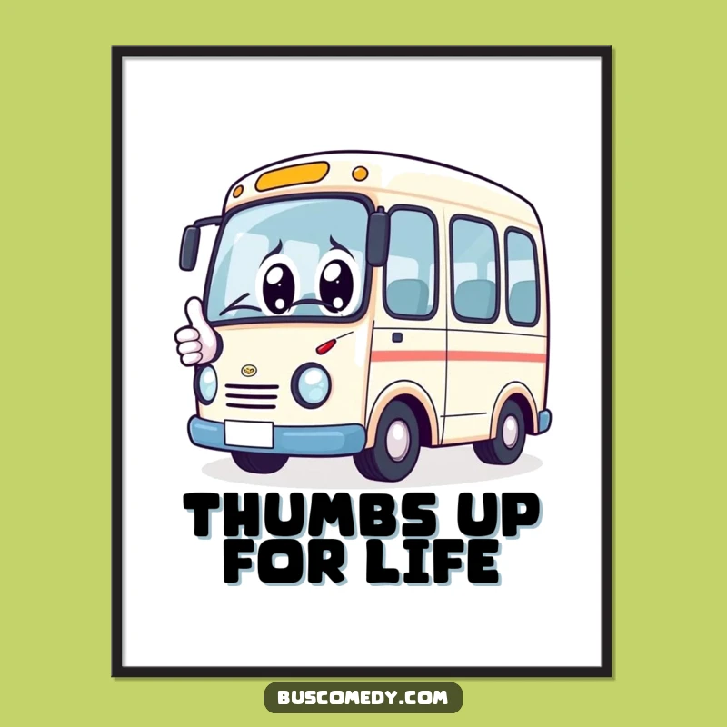 Funny Kawaii Bus Thumbs Up Digital Art: Instant Cheerful Decor for Walls