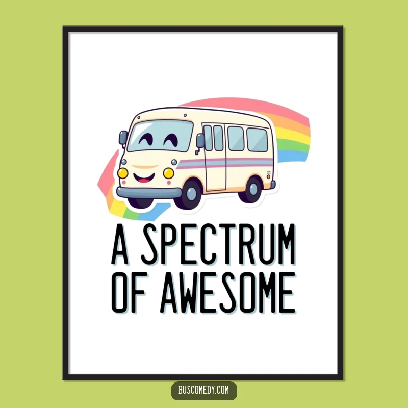 Funny Rainbow Bus Digital Art - Smiley Face Whimsy Print Gift for Bus Lovers