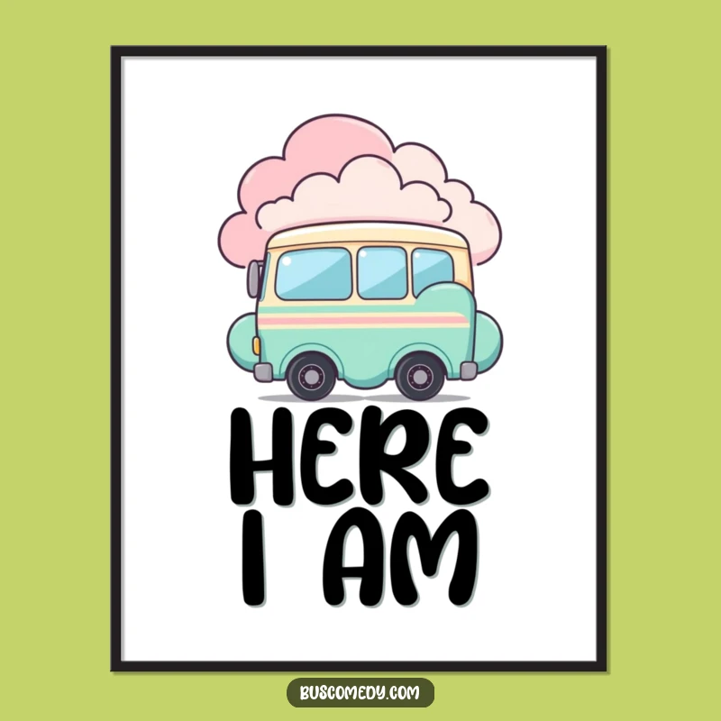 Funny Shy Bus Digital Art: Peeking Character, Printable Funny Gift