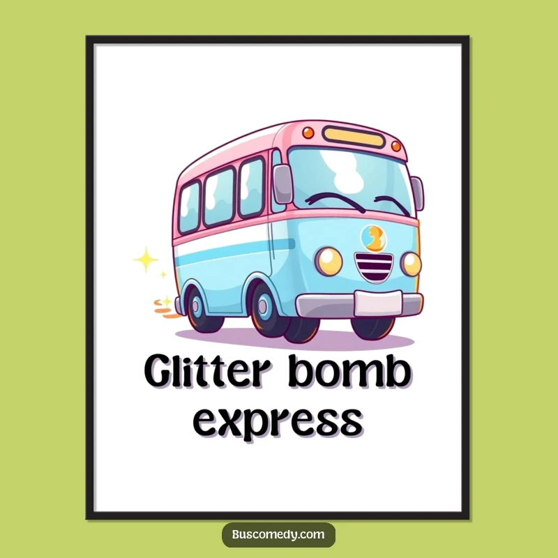 Funny Sparkly Kawaii Bus Wheels Spinning Digital Print - Instant Magical Decor