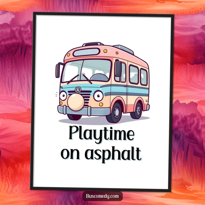 Funny Playful Bus Digital Art Print, a bus playing with a bouncing ball. An instant funny gift.