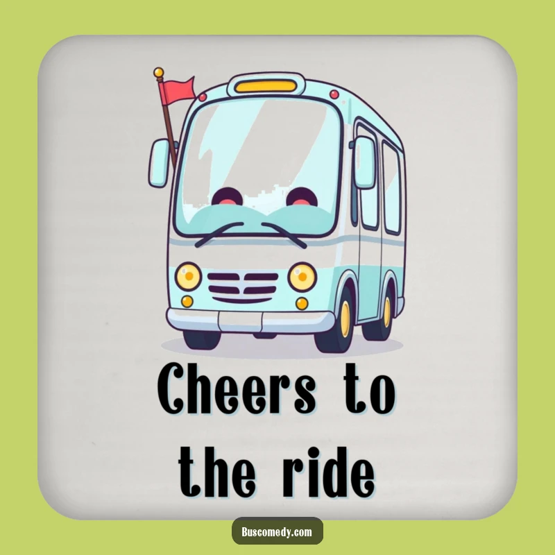 Funny Cheerful Kawaii Bus Flag Coaster Set - Protect Surfaces with Joy