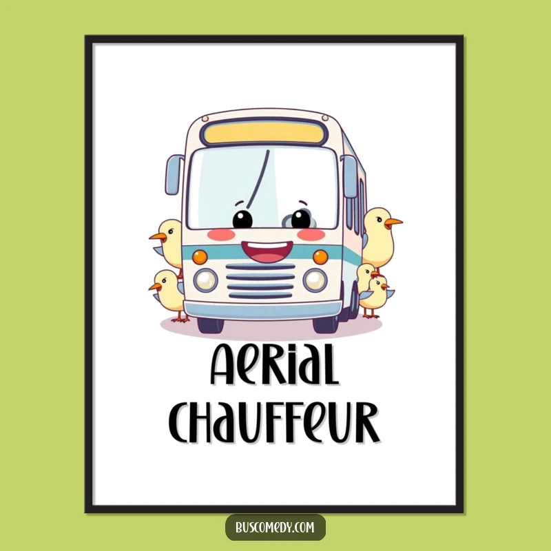 Funny Bus & Birds Poster: Bring Hilarious Whimsy to Your Walls with This Artwork!