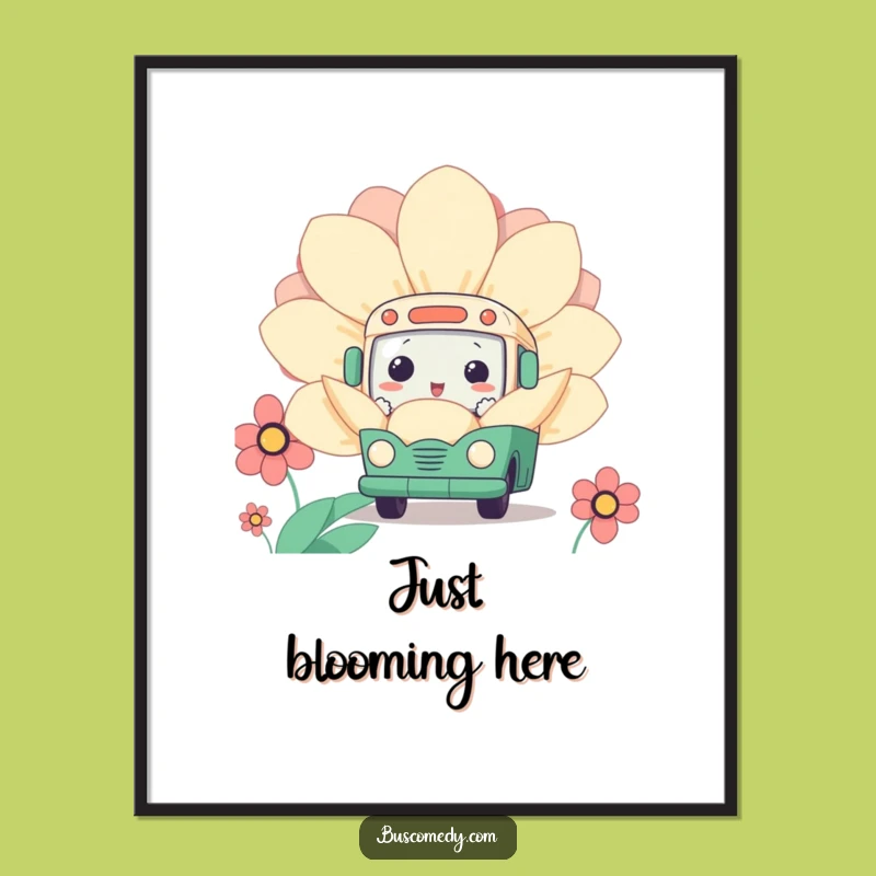 Funny Kawaii Bus Flower Poster: Peeking Charm - Artistic Funny Gift!