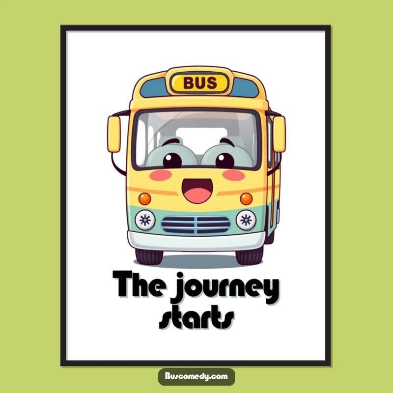 Funny Kawaii Bus Poster: A Smiling Character Invites You to a Joyful Ride