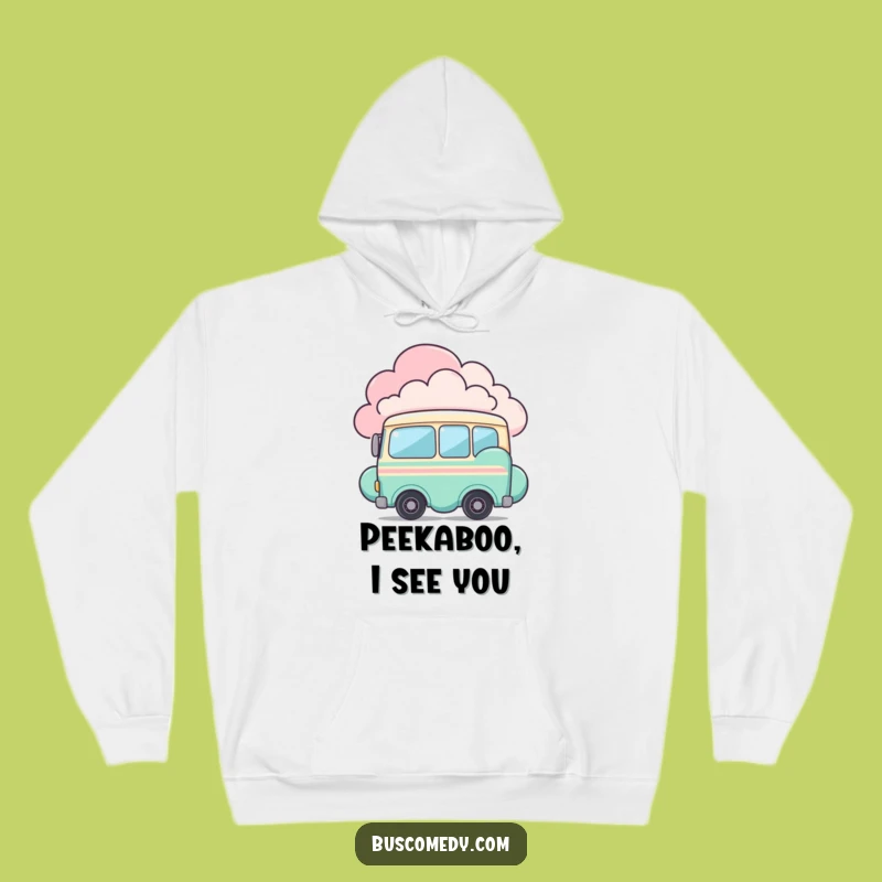 Cozy Funny Shy Bus Hoodie: Peeking Character, Comfortable Funny Gift