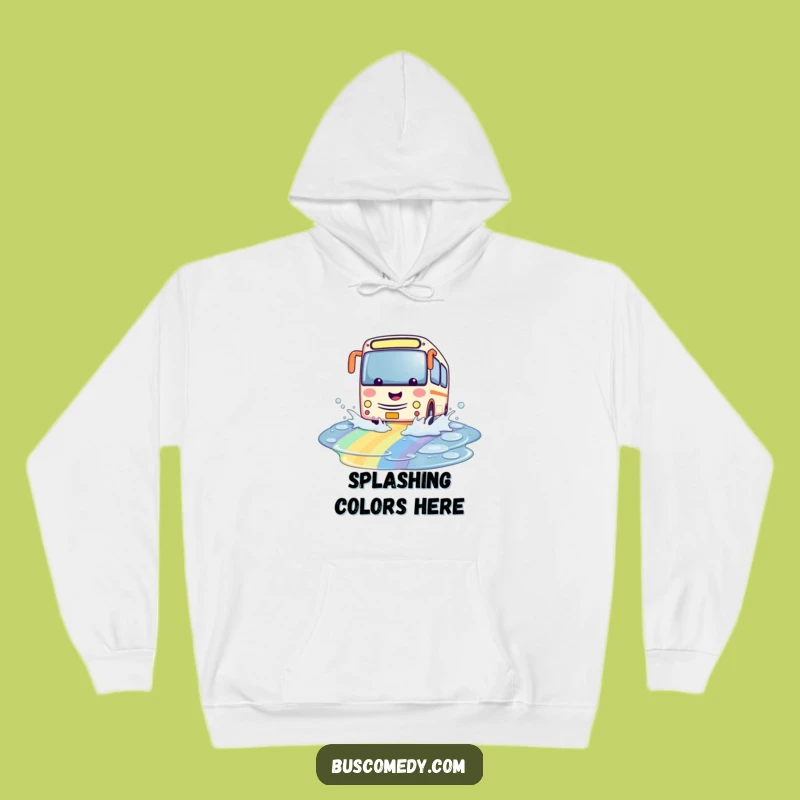 Cozy Funny Kawaii Bus Rainbow Hoodie: Playful Splash, Warm Gift