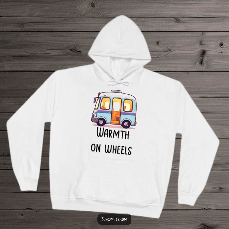 Friendly bus hoodie with a soft, inviting glow emanating from inside, creating a cozy and welcoming atmosphere.