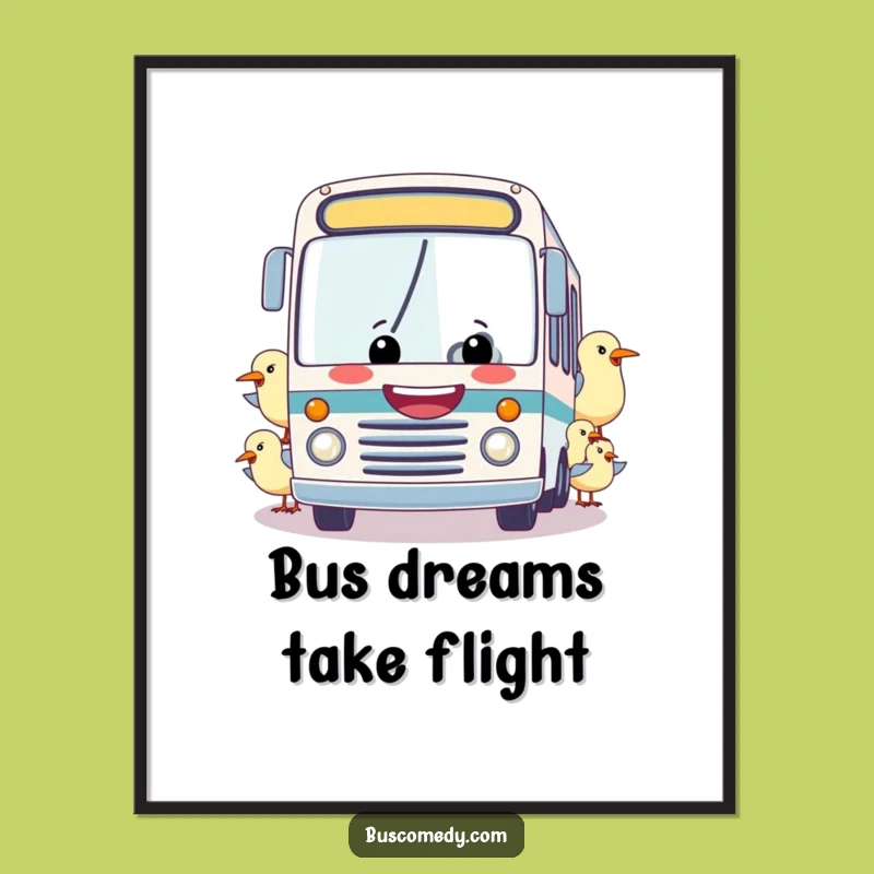 Funny Free Printable Wall Art: Whimsical Bus & Birds Towing Design for Quirky Downloadable Decor