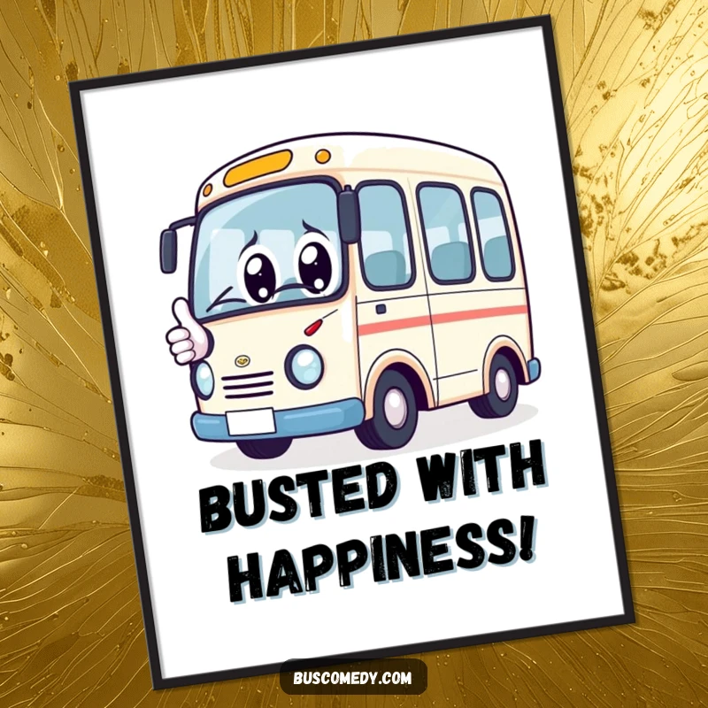 Funny Free Printable Wall Art: A kawaii bus character with big, twinkling, happy eyes, giving a confident thumbs up, radiating joy.