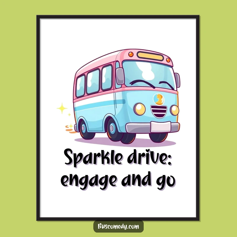 Free Printable Kawaii Bus Wall Art: Sparkle Trail Bus Downloadable Decor