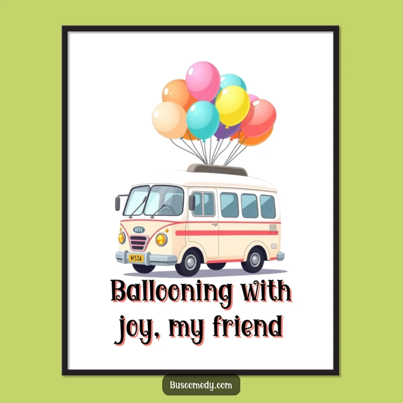 Funny Free Printable Wall Art: Kawaii Bus Balloons Art Downloadable Gift