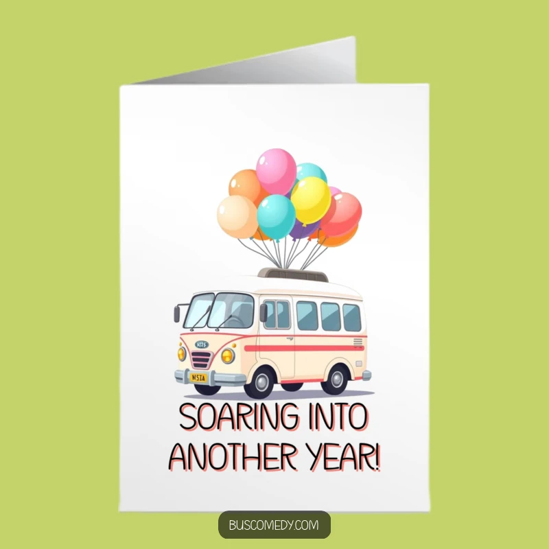 Free Printable Birthday Card: Kawaii Bus Balloons Funny Downloadable Gift
