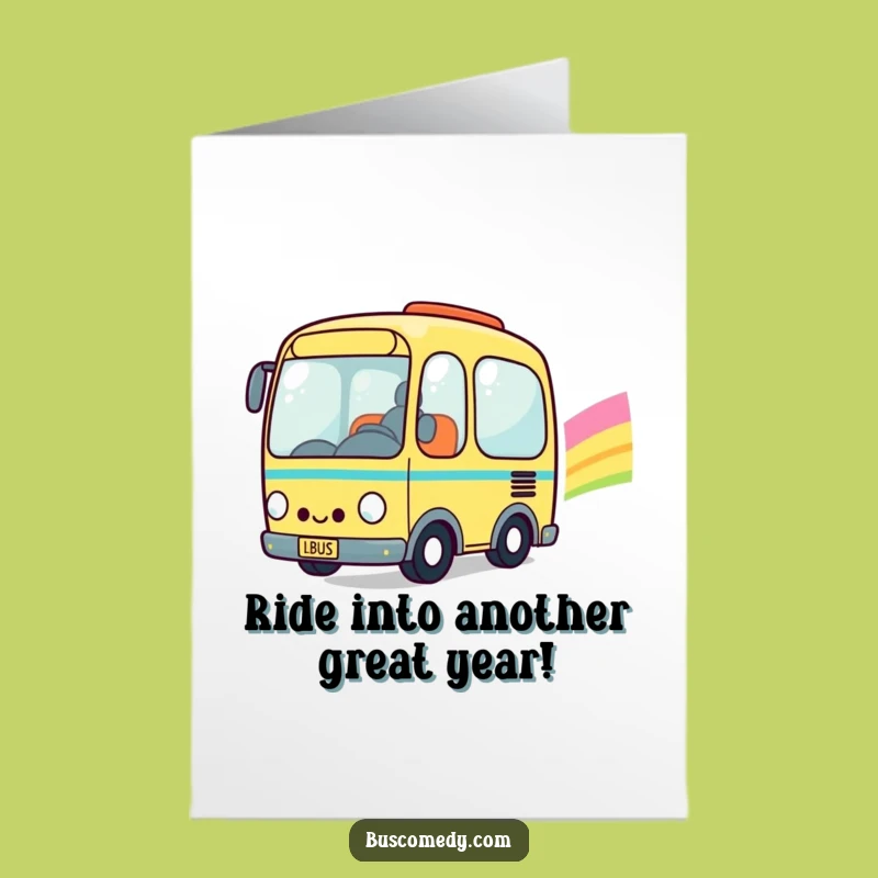 Free Printable Kawaii Bus Birthday Card: Funny Rainbow Journey, Downloadable Fun Gift