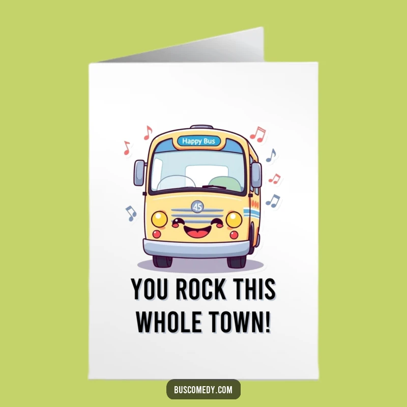 Free Printable Congrats Card: Musical Bus Celebrates Success - Funny Downloadable Gift
