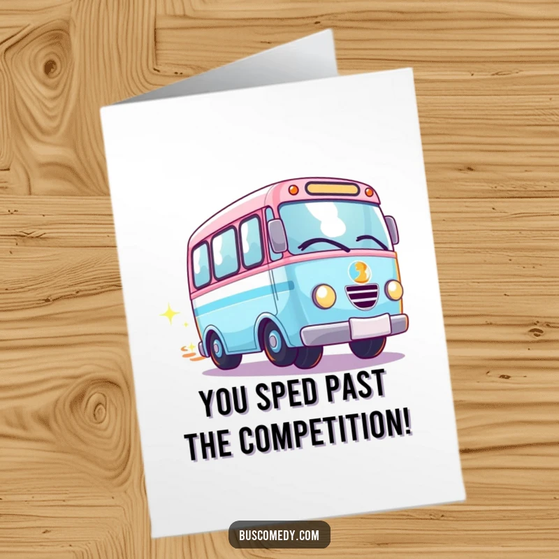 Funny Free Printable Congratulations Card: A Kawaii bus leaves a trail of sparkles, celebrating your brilliant success.