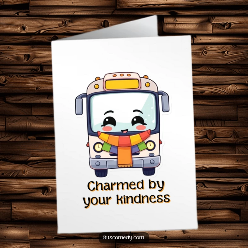 Funny Free Printable Thank You Card: A cheerful bus with a festive banner rolls along, delivering thanks joyfully.