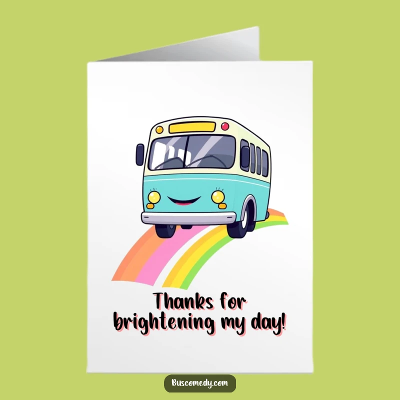 Free Printable Thank You Card: Cheerful Rainbow Bus Funny Downloadable Gift