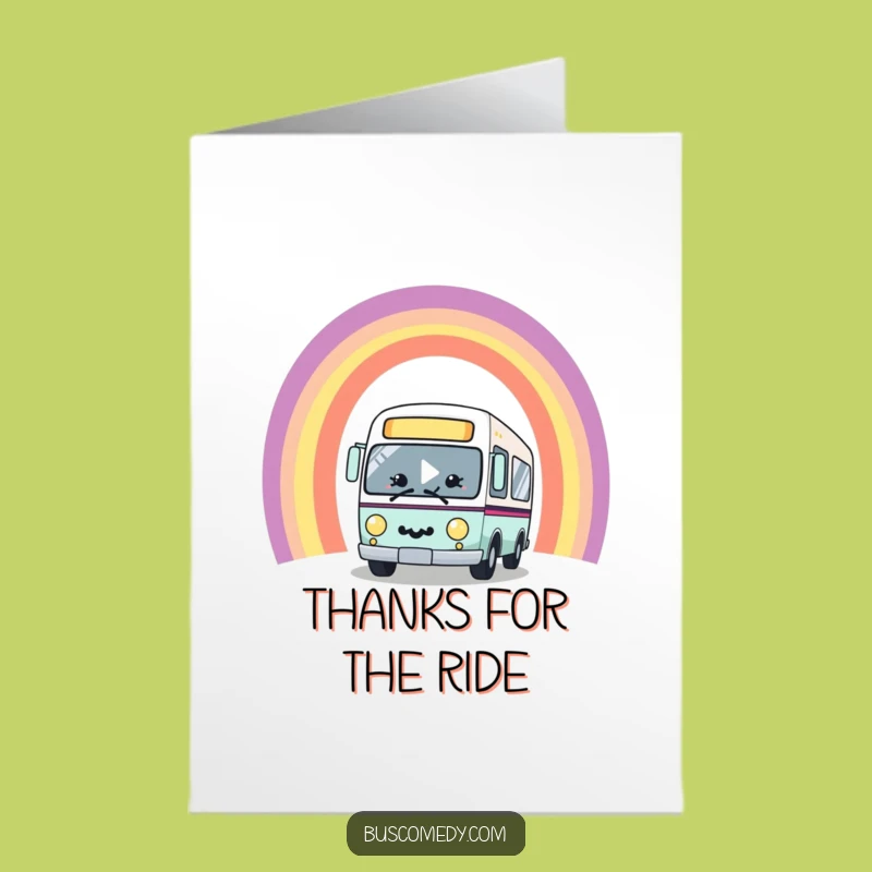 Free Printable Thank You Card: Rainbow Bus, Cheerful Downloadable Gratitude