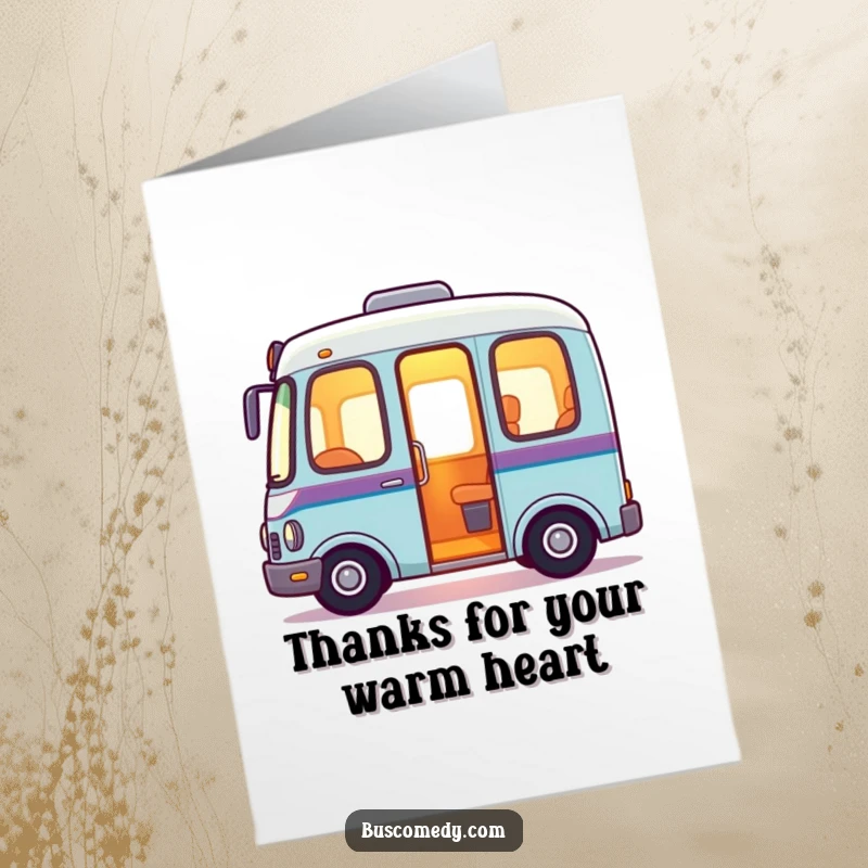 Free printable thank you card depicting a bus character with a soft, warm glow emanating from within, symbolizing heartfelt appreciation.