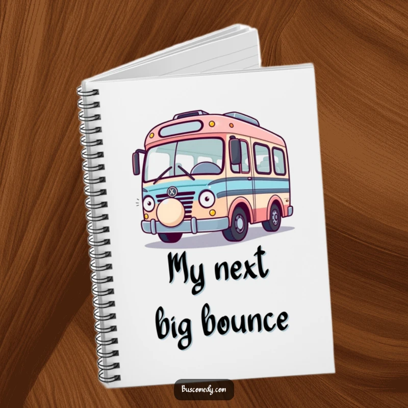 Funny Playful Bus Notebook, a bus interacting with a bouncing ball, perfect for your notes. An inspiring funny gift.