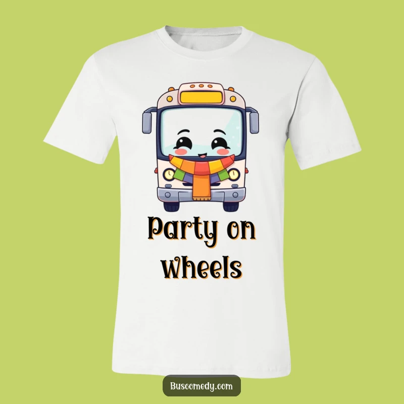 Wear your celebratory spirit with this tee featuring a cheerful bus and banner. Perfect for parties and parades.