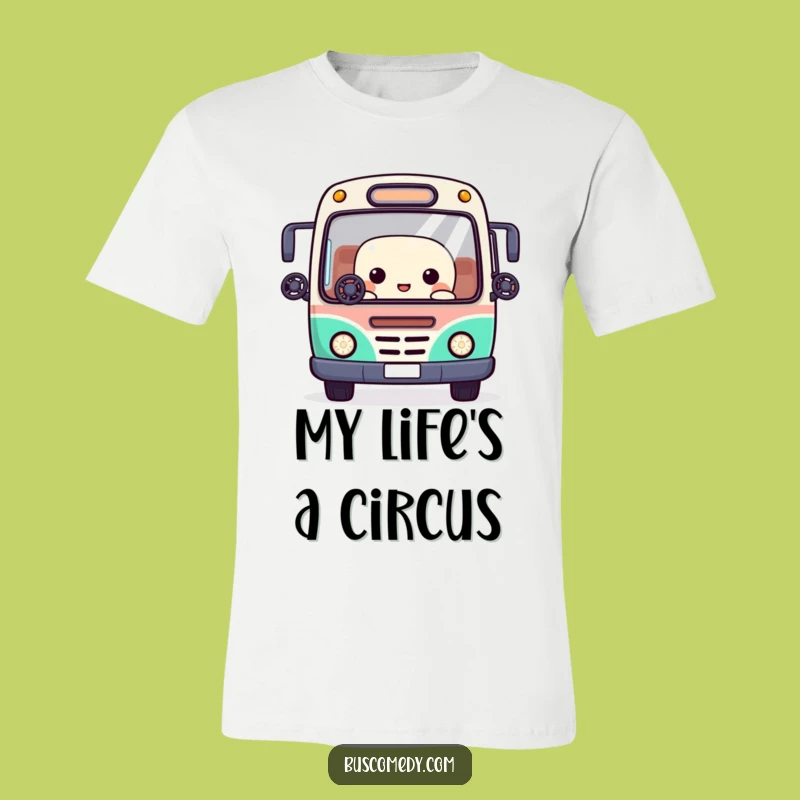 Funny Kawaii Bus T-Shirt: Juggling Steering Wheels with Window Eyes