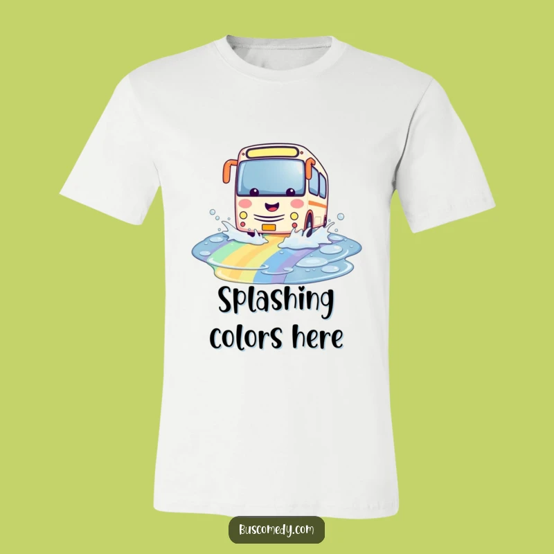 Funny Kawaii Bus Rainbow Splash T-Shirt: Playful Character Tee, Joyful Gift