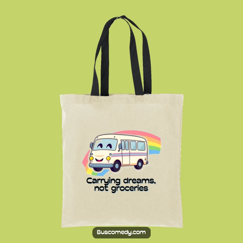 Funny Rainbow Bus Tote Bag - Smiley Face Joyful Accessory Gift for Bus Fans