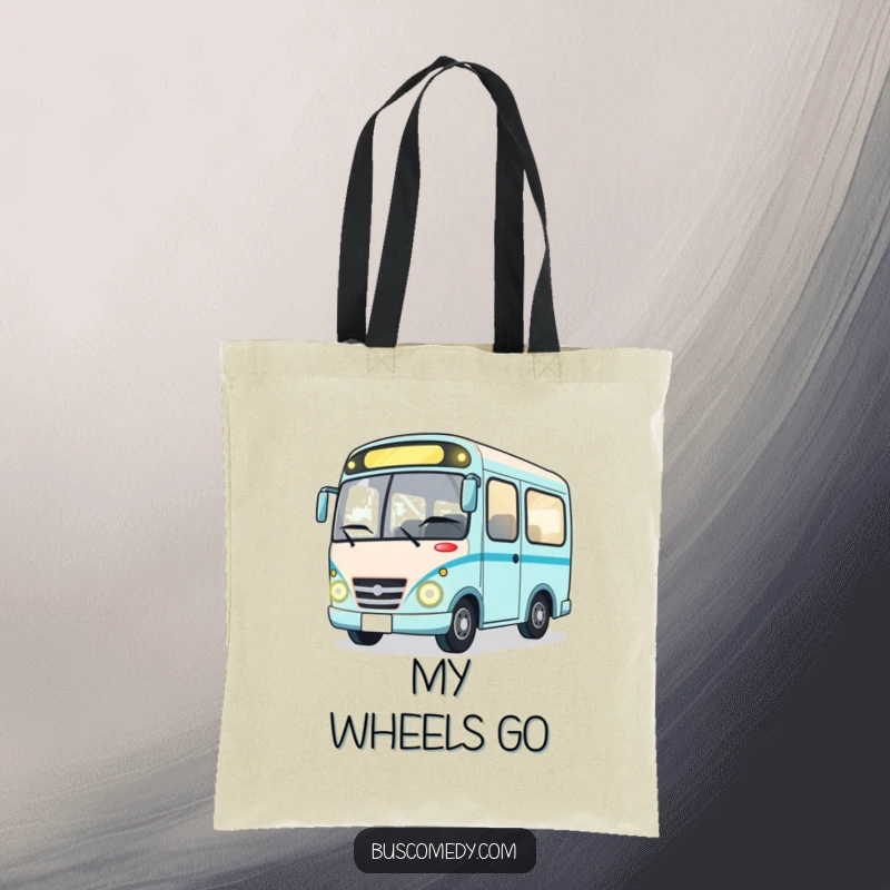 Funny durable tote bag showcasing a happy bus character winking with shining headlights, great for shopping and daily use.